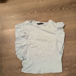 Zara Light Blue Ruffle Sleeveless Blouse